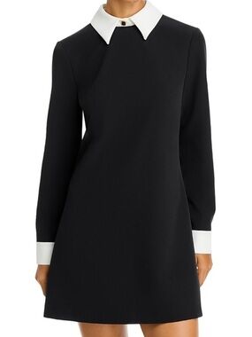 French Connection Echo Long Sleeve Collared Mini Dress Black White Size 10